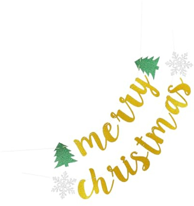 ERINGOGO Weihnachts Wimpelkette mit Glitzerpuder Roségold Dekoratives Partybanner für Weihnachtsfeier Papierbanner mit Frohe Weihnachten Schriftzug