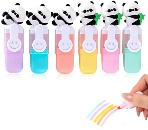 CEJAS 6 Stück Textmarker,Nettes Panda-Highlighter,Highlighter Pen Marker Pastell Textmarker,Aesthetic Marker Stifte Textmarker Set für Kinder Erwachsene Zeichnung oder Hervorheben