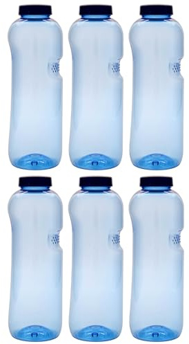 Flaschenland Kavodrink - Set di 6 borracce da 1000 ml, in Tritan, con tappo a vite, per acqua, sport, lavoro, colore blu