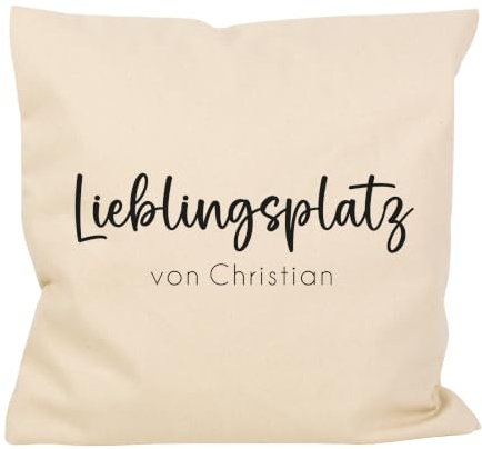 Herz & Heim® Personalisiertes Kissen für Zuhause – 40x40 cm Dekokissen mit Wunschtext & Koordinaten – Zierkissen als Geschenk zu Einzug, Hausbau, Familie, Paare – Farbauswahl (Natur, Lieblingsplatz)