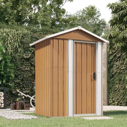 Abri de Jardin 126 x 97,5 x 177 cm en Acier galvanisé, Rangement extérieur spacieux pour Outils, équipements de Piscine et Jardin, avec Porte coulissante Pratique et poignée,