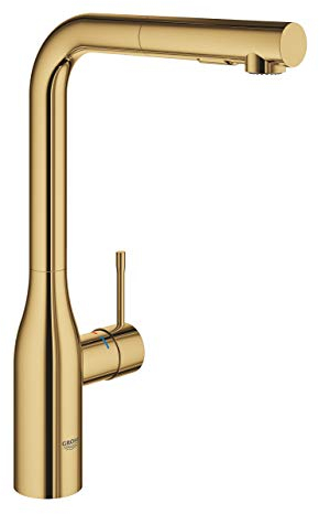 Grohe Essence New - Einhebelmischer für Spüle, L-Auslauf, Dual-Dusche, Cool Sunrise