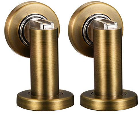 sourcing map 2pcs Zinc Alloy Door Magnetic Catch Holder Stopper Doorstop Brushed Floor Mount, Dark Brass Tone