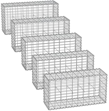 SONGMICS Gabion pour Pierre, Cage en Métal, Panier à Pierre, Maille 5 x 10 cm, Galvanisé, Mur, Paterre, Décoration de Jardin, 100 x 50 x 30 cm, Lot de 5, Argent GGB553V1