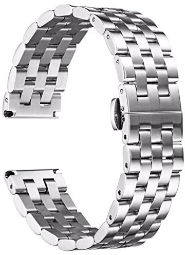 BINLUN Edelstahl Uhrenarmband Poliert Metall Uhrenarmbänder 18mm 19mm 20mm 21mm 22mm 24mm Smartwatch Ersatzarmband für Herren Damen Metallarmband mit Geraden und Gebogenen Ende (Silber, 19mm)