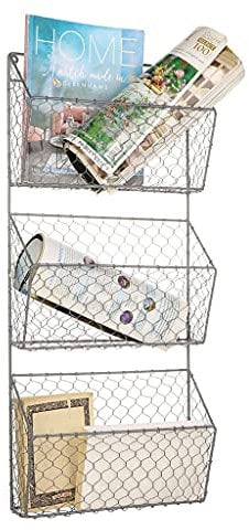 Dibor - Wall Mounted Magazine Rack 3 Tier Newspaper Basket (Grey)
