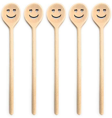 Balna 5 Stück Kochlöffel Holz Holzkochlöffel mit Gesicht Herz Augen Smiley Set Küchenutensilien Küchenhelfer
