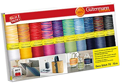 Gütermann creativ Nähfaden-Set mit 20 Spulen Zierstichfaden Deco Stitch 70 70 m in verschiedenen Multicolour-Farben