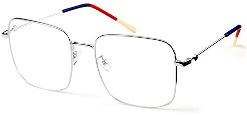 SaNgaiMEi Blaulichtfilter Brille Quadrat Blaulicht-Schutzbrille für Frauen Blaulichtfilter Blockieren Blaue Licht von PC,Metall Brille mit Blaulichtfilter (silber)