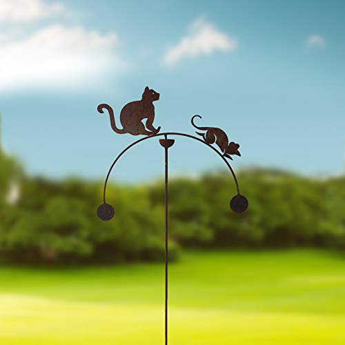 GAP GARDEN PRODUCTS - Cat and Mouse Double Ball Wind Rocker/Spinner supplied bare metal that can be painted or left to age over time to give a rustic patina finish…