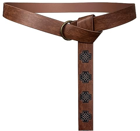 HiiFeuer Mittelalterlicher geprägter PU-Leder-O-Ring-Gürtel, Retro-Renaissance-Rittergürtel (Dunkelbraun A)