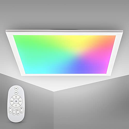 B.K.Licht - LED Deckenlampe mit Fernbedienung, einstellbar von warmweiß bis kaltweiß, buntes RGB Licht, LED Panel, Deckenleuchte, Lampe, Wohnzimmerlampe, Schlafzimmerlampe, 45x45x5 cm, Weiß