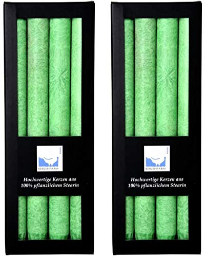 Kerzenfarm Hahn 8 Stearin-Stabkerzen - 8er Set (2x4 STK.) 22 x 250 mm | Hellgrün - pflanzliche Tafelkerzen Echtwachs