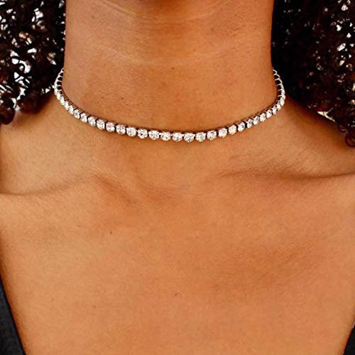Runmi - Collana girocollo in stile bohémien, con strass, alla moda, accessori per donne e ragazze (argento)