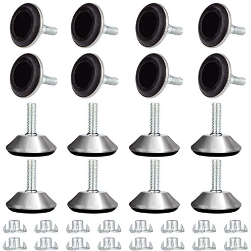 Verstellschraube Möbelfuss mit Einschlagmuttern Möbel-Nivellierfüße Verstellbare Möbelfüße Geräuscharme für Tisch Schreibtisch Schrank M8 x 25 x 40mm 16 Stück