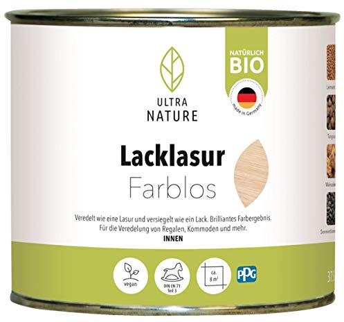 ULTRA NATURE Lacklasur 0,375L, Farblos, Vegan, Bio, Lösemittelfrei, Seidenglanzend, Holzlasur