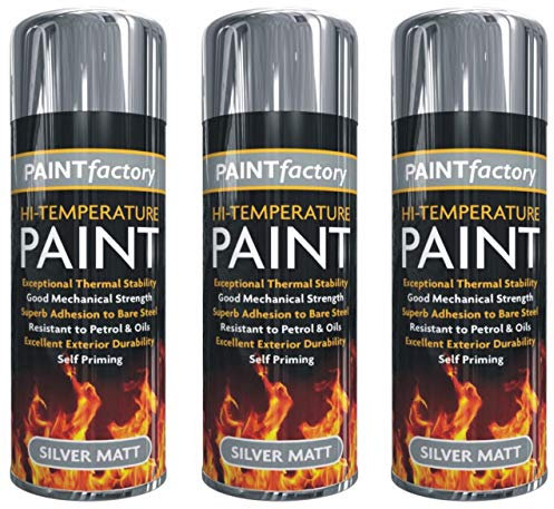 Heat Resistant Paint, 3x300 ML Hi-Temperature Silver Matt Stove Paint, Kitchen Worktop Spray Paint For Wood Burners, Bbq's, Stoves, Heat Resistant Up to 600 Degree Celsius Stove Paint by Paint Factory