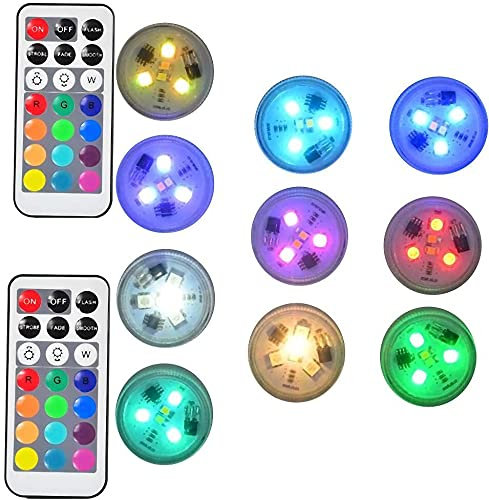 Afoosoo 10pcs RGB LED Lights Submersible Multicolor LED Candle Tealight Mood Light Battery Powered with IR Remote Control for Vase Fishtank,Wedding,Halloween,Christmas