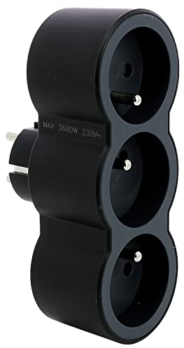 LEGRAND - Fiche Multiprise Triplite - 3 Prises Frontales avec Terre - Positionnement Horizontal - Sécurité Enfant Intégrée - Noir et Gris Foncé