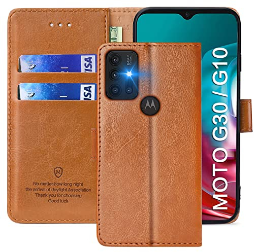 FMPCUON Hülle für Motorola Moto G10/Moto G30 Handyhülle [Standfunktion] [Kartenfach] [Magnetverschluss] Tasche Flip Case Schutzhülle lederhülle klapphülle für Motorola Moto G10/Moto G30 Braun