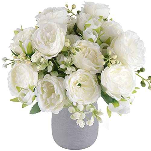 Bouquet di peonie artificiali in seta, bouquet di peonie finte bianche, 4 fasci di composizioni floreali, decorazione per casa colonica, bohémien, centrotavola per matrimoni, fiori finti in plastica,
