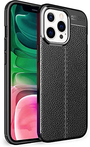 NALIA Aspetto in Pelle Cover compatibile con iPhone 13 Pro Custodia, Nero Silicone Copertura Sottile Anti-Impronta Digitale Antiurto Antiscivolo, Slim Case Bumper Morbido Gomma Protettiva Guscio Skin