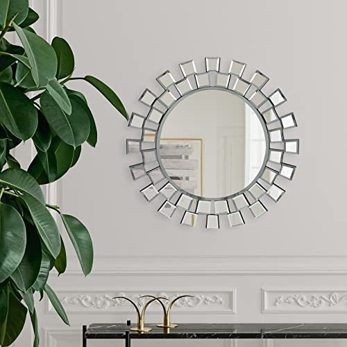 BST FURNH Sunburst Spiegel Sonnenspiegel Wanddekoration,Dekorativer Wandspiegel Wandspiegel Wandspiegel Rahmenloser Raumspiegel Dekor Wandspiegel Runder Spiegel für Wohnzimmer(60 * 60cm)