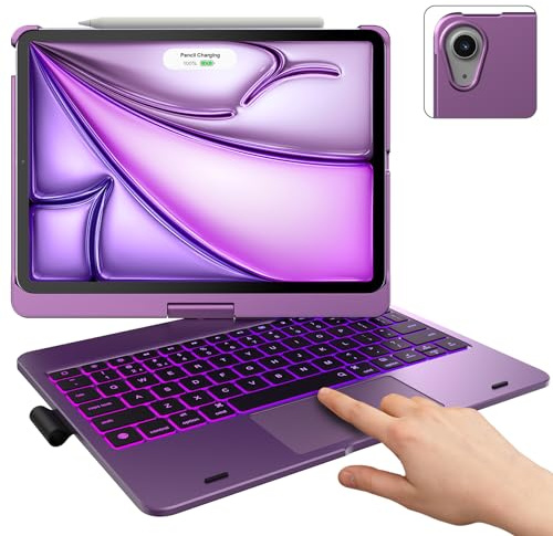 typecase - Custodia con tastiera touch con trackpad per iPad Air da 11 pollici (M2) 2024: girevole a 360°, retroilluminazione a 11 colori, tastiera wireless con supporto per penna per iPad Air