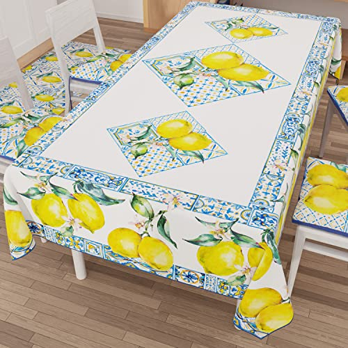 PETTI Artigiani Italiani - Tovaglia Antimacchia Rettangolare Copritavolo Cucina Disegno Vietri 01 X12 Posti (140x240 cm) 100% Made in Italy