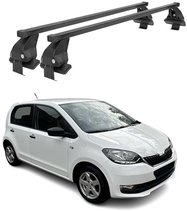 OMAC Dachträger Querträger Stahl für Skoda Citigo 2011-2020 3Tür – Abschließbar – City-Crash-getestet – DIN 75302:2019 – ISO/PAS 11154:2006 – Max. 50 kg Schwarz