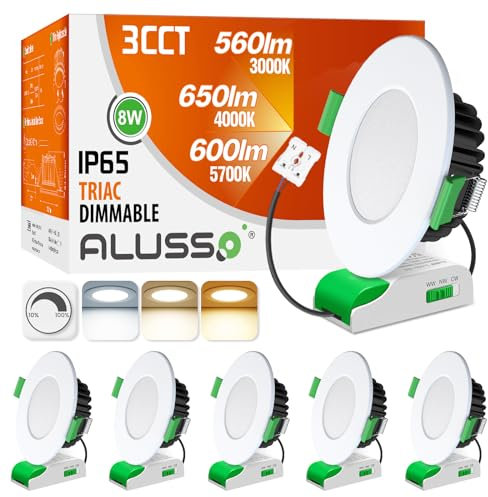 ALUSSO Faretti LED da Incasso Per Cartongesso Dimmerabili con Trasformatore, 8W 650LM, IP65, AC 220-240V, 3000K 4000K 5700K Regolabile, Bianco, Set da 6