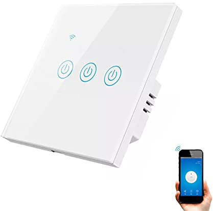 Interruptor WiFi Táctil Inteligente de Pared compatible con Alexa, Google Home y Smart Life, iOS y Android, Programable, No Necesita Neutro – Smartfy (Triple)