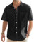 J.VER Mens Linen Shirts Short Sleeve Summer Button Down Casual Regular Fit Holiiday Beach Lightweight Cotton Shirt with Pocket Black 3XL