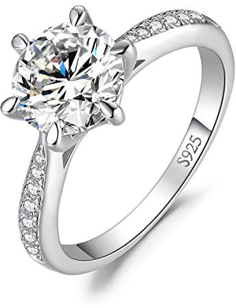 JewelryPalace Klassisch 8mm 2ct Rundschliff Zirkonia Solitär Promise Ring Damen, Verlobungsring Damenring Ringe Silber 925 mit Stein für Frauen, Simulierte Diamant Jubiläum Eheringe Silberringe 54