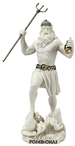 Poseidon Griechischer Gott des Meeres, Neptun-Statue, Skulptur, Figur, goldene Akzente, 22,9 cm