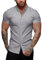 URRU Men's Muscle Dress Shirts Slim Fit Stretch Short Sleeve Casual Button Down Shirts for Men Grey L