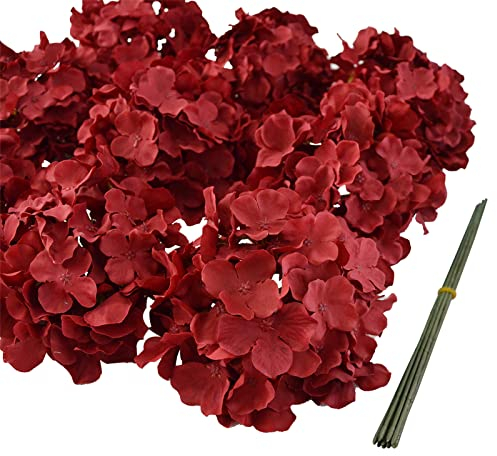10 Stück Weinrote Hortensien, künstliche Hortensien, Seide, künstliche Hortensien, Kopf mit Stiel, Hortensien für Braut, Hochzeit, Babyparty, Zuhause, Party, Dekoration, Valentinstag, Dekorationen