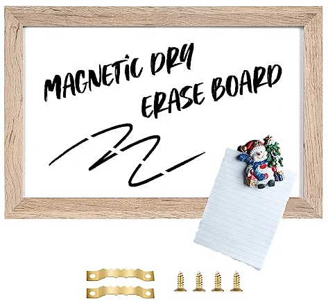TORASO Whiteboard, trocken abwischbar, magnetisches Whiteboard für Wand, Büro/Schule/Zuhause, Hängebrett für Dekoration/Planung/Küche, Einkaufsliste/Zeichnung/Memo, rustikaler brauner Rahmen, 20,3 x