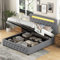 Azkoeesy Polsterbett mit Stauraum, 140 x 200 cm, Doppelbett mit hydraulisches Bettkasten, LED-Beleuchtung, Bluetooth-Player, USB-Anschluss, Leinen-Bezug, Grau