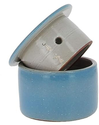 Beurrier à eau rond bleu claire en grès de Noron Poterie Turgis 210g - Beurre plus tendre et mieux conservé - Produits-Normandie
