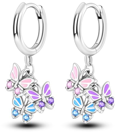 Hapour S925 Sterling Silber CZ Hoop Ohrringe Baumeln & Tropfen für Frauen Leichtes Gewicht Zierlich süß Schmetterling Stern Tropfen Drop Ohrringe