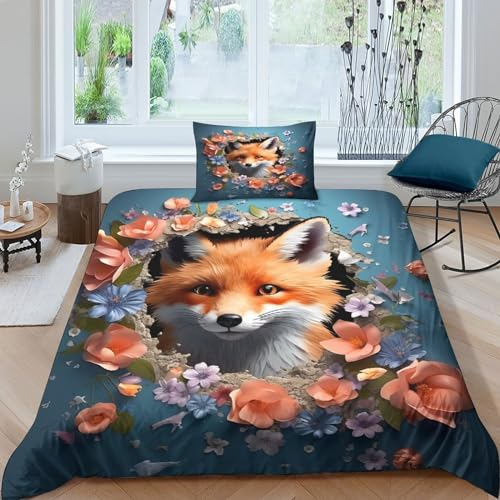 POCHY Fuchs Tröster Startseite Satz, Kinder Bettwäsche Satz Bettbezug Für Jugendliche Jugend Schlafzimmer Dekor 2 Teilig Sets Single(135x200cm)