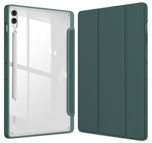 Fintie Hybrid Hülle für Samsung Galaxy Tab S10+ Plus/S9 FE+ Plus/S9+ Plus 12.4 Zoll Tablet mit Stifthalter - Stoßfeste Schutzhülle mit transparenter Hartschale auf der Rückseite, Nachtgrün