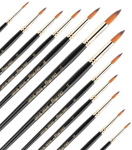 12 Pack Round Paint Brushes Watercolor Brushes Round Tip Artist Painting Brushes Professional Nylon Detail Paint Brush for Watercolor Acrylic Ink Gouache Oil Tempera Painting