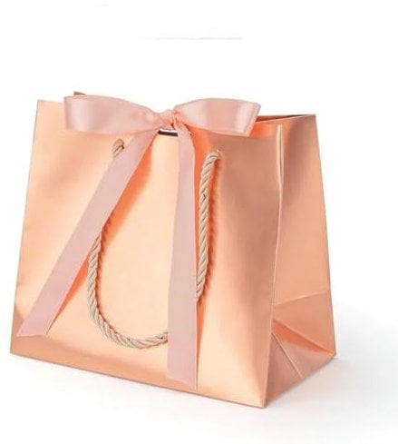 gift paper bag holiday party gold and silver packaging carton ribbon small paper bag can be customized size-Rose gold-50pcs-25x20x12cm