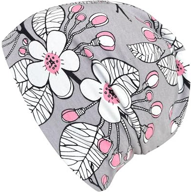 Wollhuhn Jungen/Mädchen Shorties Beanie/Beanie-Mütze/Kinder-Mütze Bequem Viele Motive Jersey Zweilagig Gefüttert Übergangszeiten (Öko-Stoffe/Bio) 2024202401 (Shorty Kirschblüten Grau/Rosa, M)