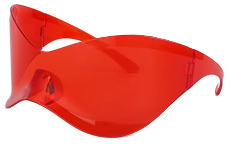 LJCZKA Randlose y2k Sonnenbrille für Damen und Herren, Futuristische Wrap Around Sonnenbrille Groß Sport Katzenaugen Brille mit Schild UV-Schutz