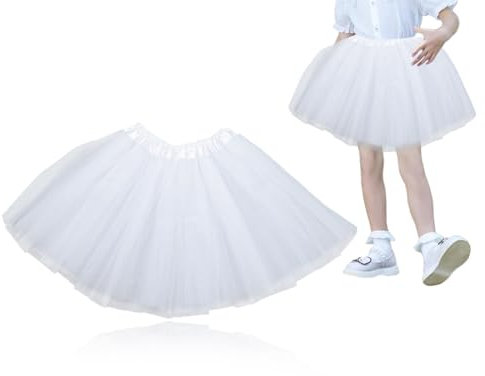 Lhbwhiz Falda de Tul para Niñas,Faldas de Baile de Ballet de Tul de 3 Capas,Falda de Tutú de Princesa para Niños,Falda de Ballet,Vestido de Bebé,Disfraz de Fiesta de Cumpleaños de Navidad(Blanco)