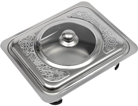 33.5 * 27.5cm Mermajestic 4PC Dish Food Tray with Clear Lid Stainless Steel Buffet Serving Utensils Rectangle Food Warmer Tray Buffet Plates for Parties Banquet Picnic Wedding Hot Food Silver
