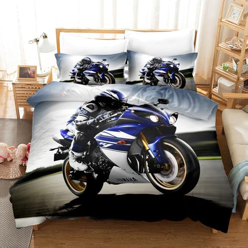 ZZTBQ Motorrad Muster Bettwäsche-Set 200x200 Teenager Bettwäsche Bettbezug und Kissenbezug-Set Teens Cool Motorrad Motorrad Fahrer Bettwäsche Erwachsene Jungen und Mädchen